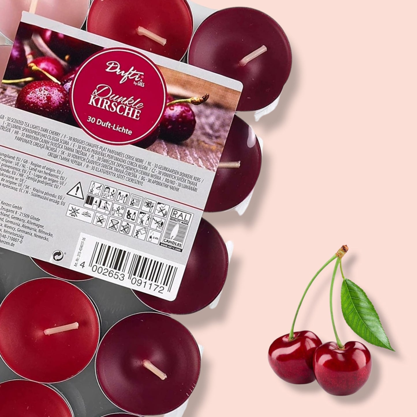 Duft-Teelichtkerzen "Dunkle Kirsche" 4h - by GIES -